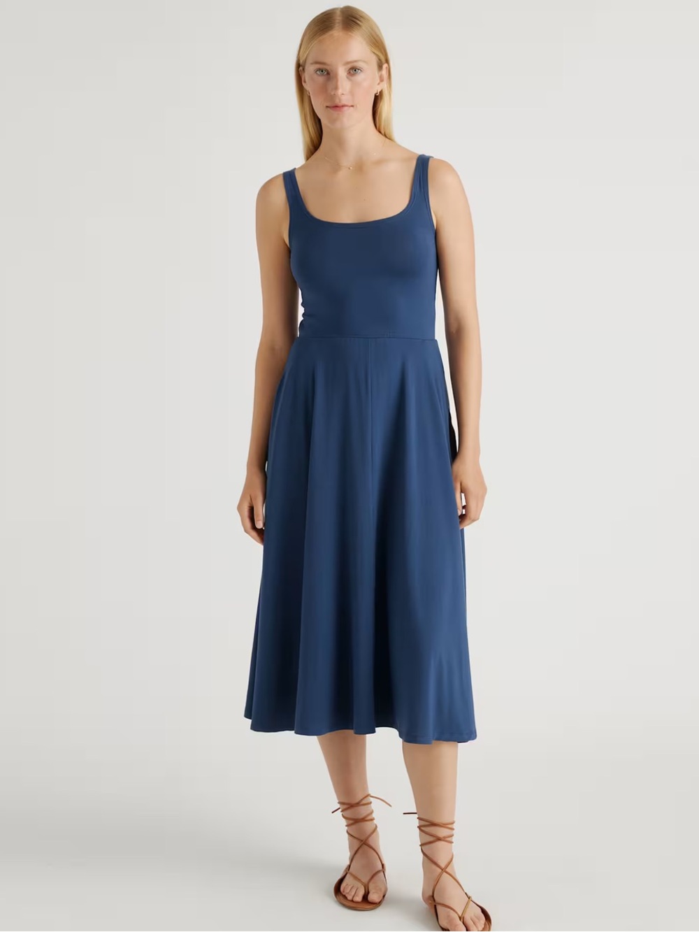 Quince Women’s Tencel Jersey Fit & Flare Dress Navy Size Medium